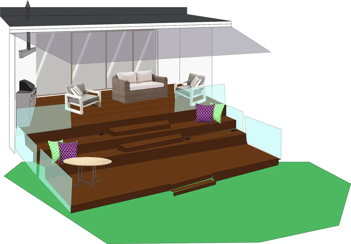 Mark's 3D design drawing of the new two-level deck