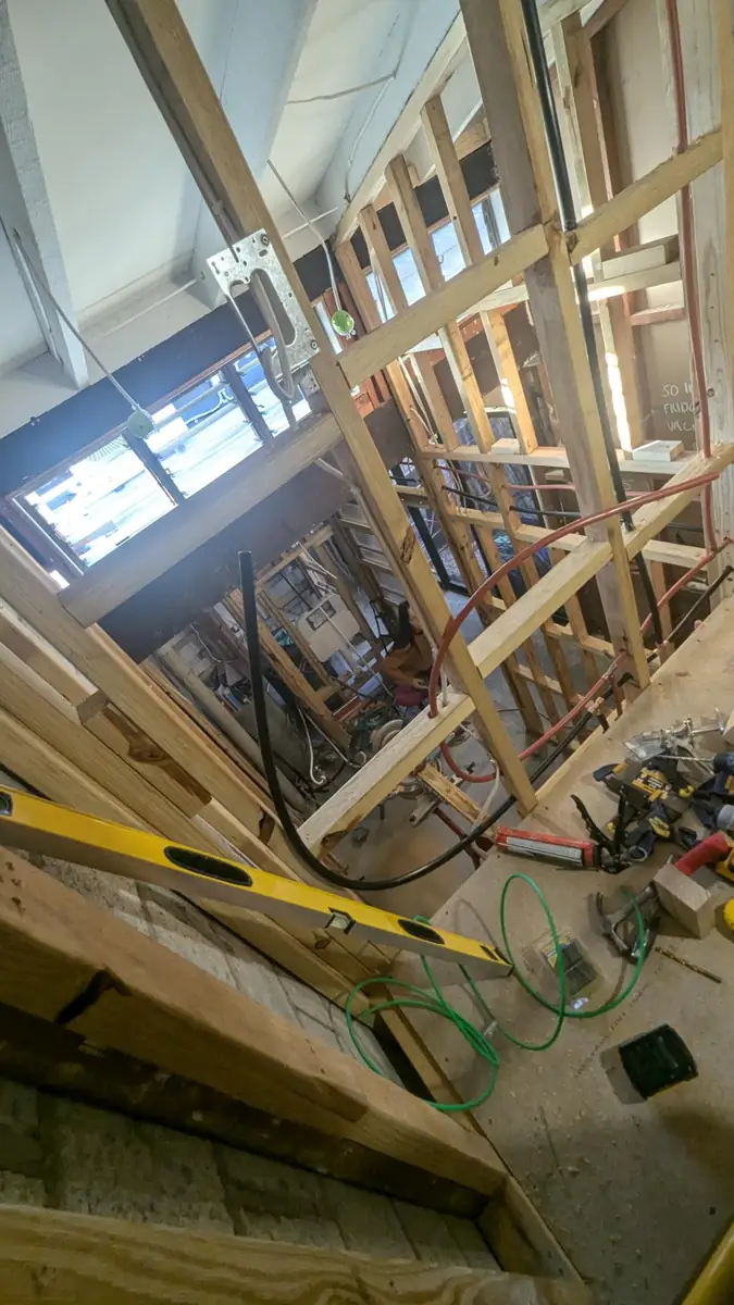 New internal wall frames going up during the renovation